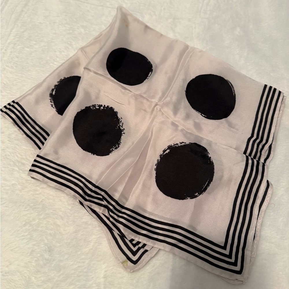 Vintage Silk Black and White Polka Dot Scarf by Vera - Picture 9 of 10
